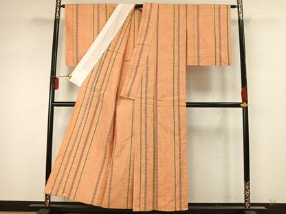 平和屋着物▽上質な紬 単衣 花織 間道 正絹 逸品 AABA7461fy