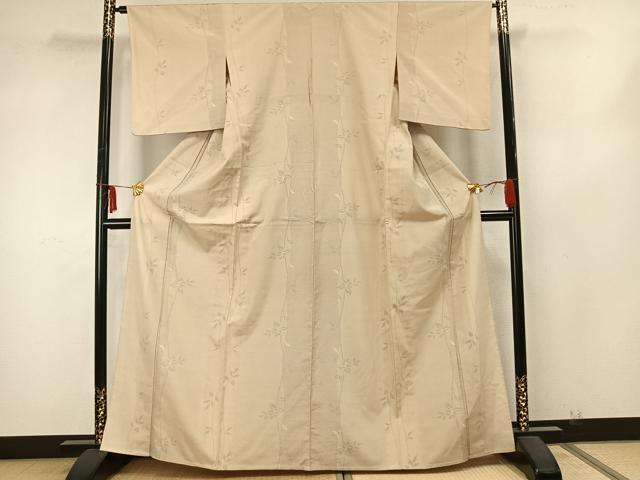 平和屋着物▽本塩沢　単衣　130亀甲　草花文　正絹　逸品　AABA7463fy