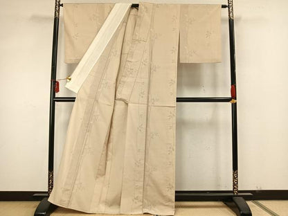 平和屋着物▽本塩沢　単衣　130亀甲　草花文　正絹　逸品　AABA7463fy