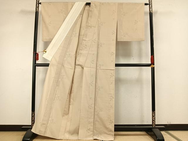 平和屋着物▽本塩沢　単衣　130亀甲　草花文　正絹　逸品　AABA7463fy