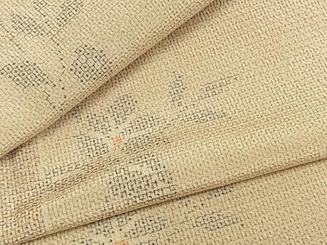 平和屋着物▽本塩沢　単衣　130亀甲　草花文　正絹　逸品　AABA7463fy