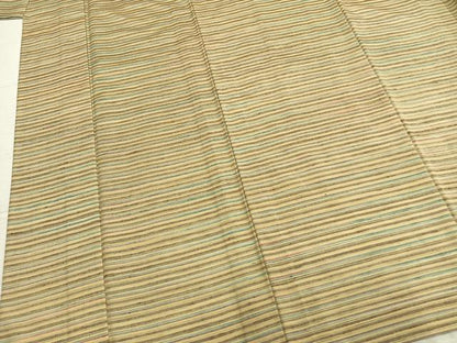 平和屋着物▽上質な紬　単衣　横縞　正絹　逸品　AABA7464fy