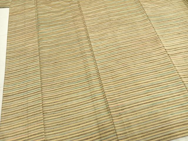 平和屋着物▽上質な紬　単衣　横縞　正絹　逸品　AABA7464fy