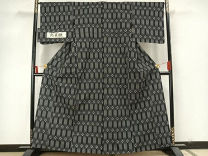 平和屋着物▽民芸紬 単衣 花間道 反端付き 正絹 逸品 未使用 AABA7466fy