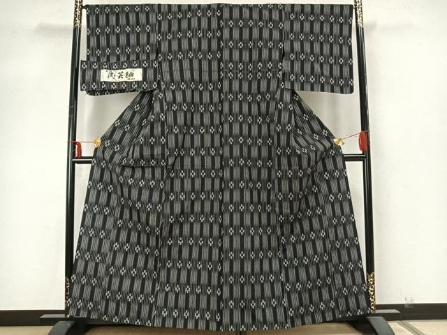 平和屋着物▽民芸紬 単衣 花間道 反端付き 正絹 逸品 未使用 AABA7466fy