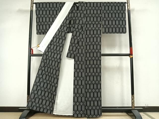 平和屋着物▽民芸紬 単衣 花間道 反端付き 正絹 逸品 未使用 AABA7466fy