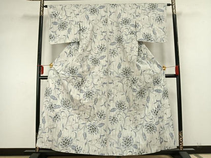 平和屋着物▽上質な紬 単衣 花唐草文 正絹 逸品 AABA7467fy
