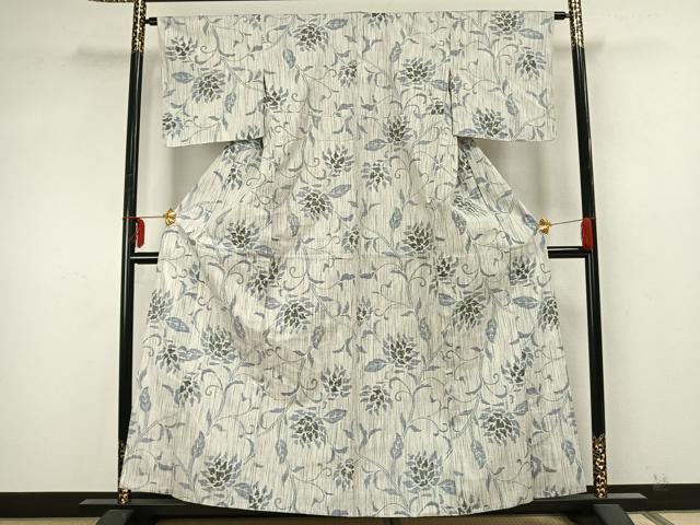 平和屋着物▽上質な紬 単衣 花唐草文 正絹 逸品 AABA7467fy