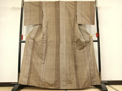 平和屋着物▽上質な紬 単衣 縞 やまと誂製 正絹 逸品 AABA7468fy