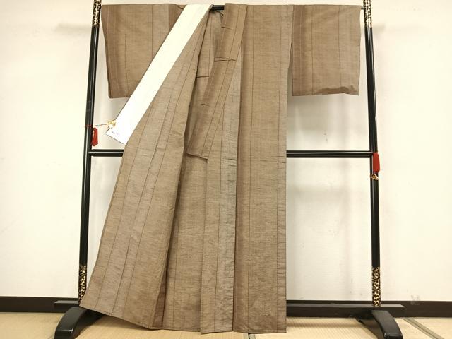 平和屋着物▽上質な紬 単衣 縞 やまと誂製 正絹 逸品 AABA7468fy