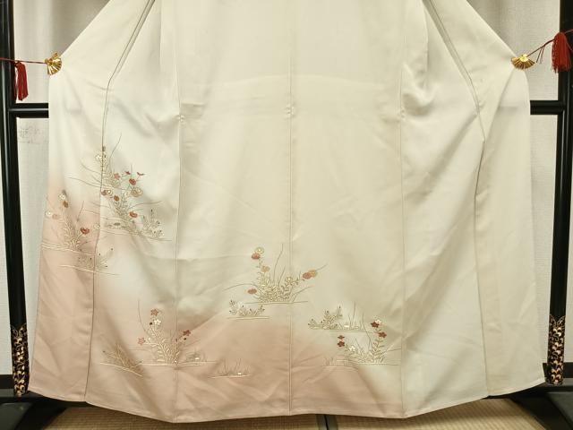 平和屋着物▽訪問着　単衣　駒刺繍　草花文　金彩　正絹　逸品　AABA7469fy