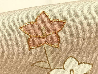 平和屋着物▽訪問着　単衣　駒刺繍　草花文　金彩　正絹　逸品　AABA7469fy