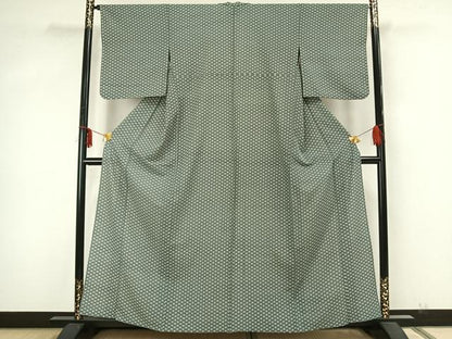 平和屋着物▽上質な小紋 単衣 扇文 正絹 逸品 AABA7470fy