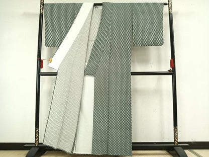 平和屋着物▽上質な小紋 単衣 扇文 正絹 逸品 AABA7470fy