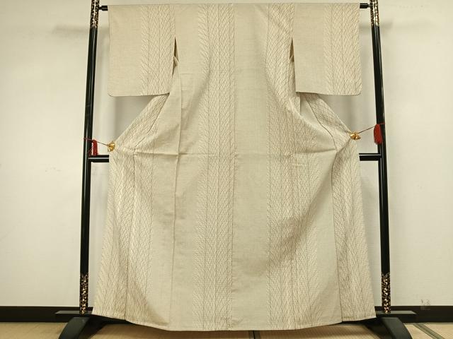 平和屋着物▽本塩沢 単衣 十字絣 草葉間道 正絹 逸品 AABA7471fy
