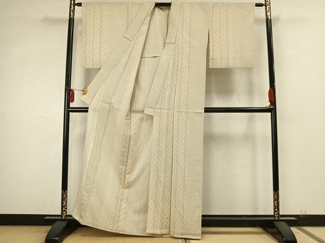平和屋着物▽本塩沢 単衣 十字絣 草葉間道 正絹 逸品 AABA7471fy