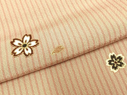 平和屋着物▽上質な小紋 単衣 舞桜文 縞 金彩 正絹 逸品 AABA7472fy