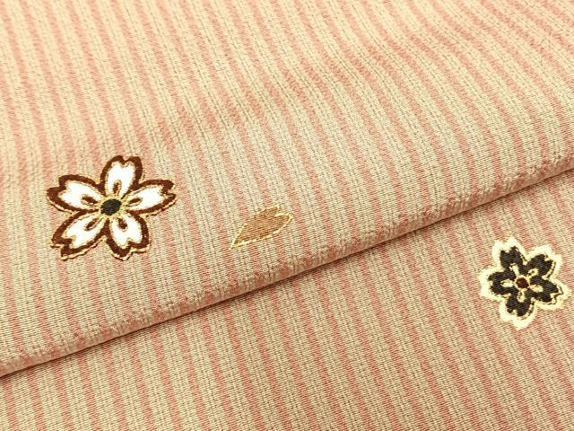 平和屋着物▽上質な小紋 単衣 舞桜文 縞 金彩 正絹 逸品 AABA7472fy