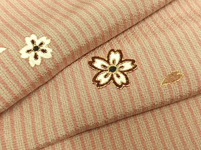 平和屋着物▽上質な小紋 単衣 舞桜文 縞 金彩 正絹 逸品 AABA7472fy