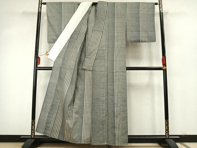 平和屋着物▽上質な紬 単衣 縞 正絹 逸品 AABA7473fy