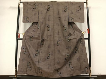 平和屋着物▽本場大島紬 単衣 7マルキ 色紙地紙文 正絹 逸品 AABA7475fy