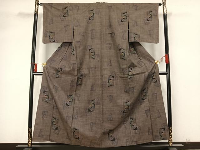 平和屋着物▽本場大島紬 単衣 7マルキ 色紙地紙文 正絹 逸品 AABA7475fy