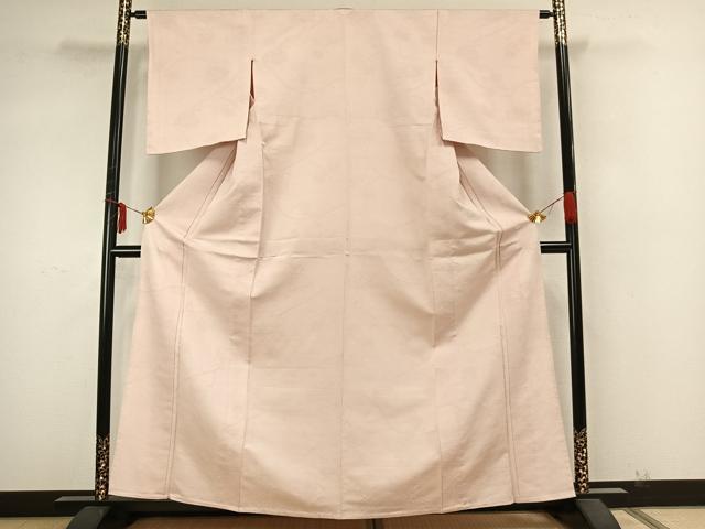 平和屋着物▽上質な色無地 単衣 紬地 花唐草地紋 薄桜色 正絹 逸品 未使用 AABA7477fy