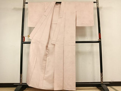 平和屋着物▽上質な色無地 単衣 紬地 花唐草地紋 薄桜色 正絹 逸品 未使用 AABA7477fy