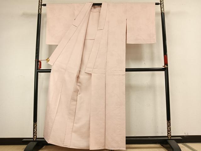 平和屋着物▽上質な色無地 単衣 紬地 花唐草地紋 薄桜色 正絹 逸品 未使用 AABA7477fy