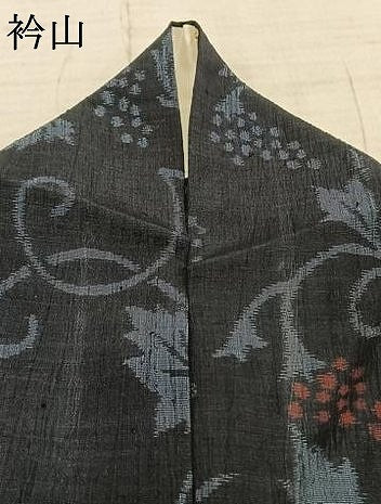 平和屋着物▽結城ちぢみ 単衣 花唐草文 正絹 逸品 AABA7478fy