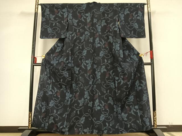 平和屋着物▽結城ちぢみ 単衣 花唐草文 正絹 逸品 AABA7478fy