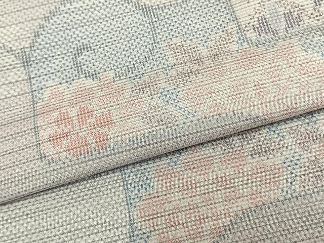 平和屋着物▽本場大島紬 白大島 単衣 幾何学花文 正絹 逸品 AABA7479fy