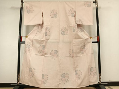 平和屋着物▽結城紬　単衣　100亀甲　草花源氏車文　正絹　逸品　AABA7480fy