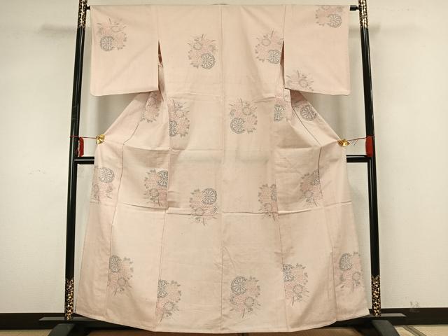 平和屋着物▽結城紬　単衣　100亀甲　草花源氏車文　正絹　逸品　AABA7480fy