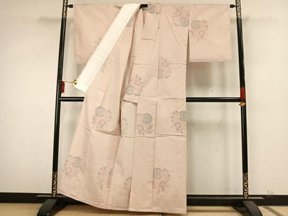 平和屋着物▽結城紬　単衣　100亀甲　草花源氏車文　正絹　逸品　AABA7480fy