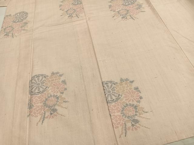 平和屋着物▽結城紬　単衣　100亀甲　草花源氏車文　正絹　逸品　AABA7480fy