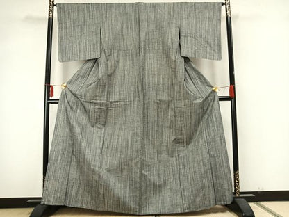 平和屋着物▽上質な紬 単衣 縞 正絹 逸品 AABA7481fy