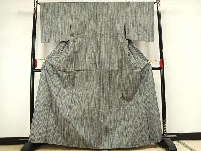 平和屋着物▽上質な紬 単衣 縞 正絹 逸品 AABA7481fy