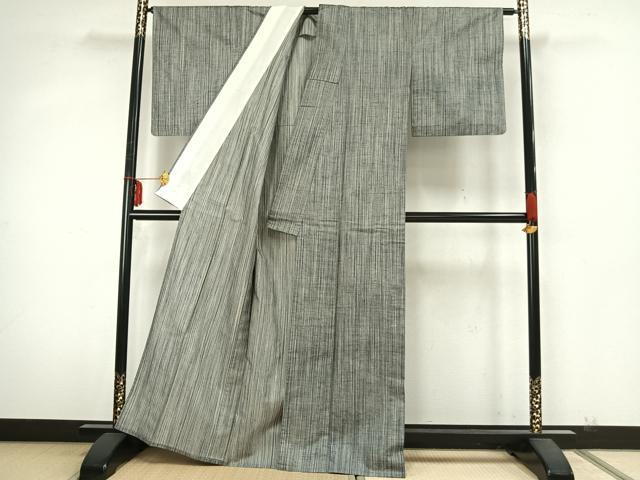 平和屋着物▽上質な紬 単衣 縞 正絹 逸品 AABA7481fy