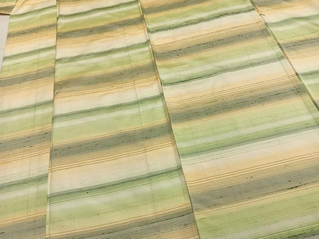 平和屋着物▽上質な紬 単衣 横段文 正絹 逸品 AABA7483fy