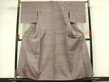 平和屋着物▽上質な紬 単衣 格子 正絹 逸品 AABA7485fy
