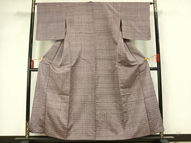 平和屋着物▽上質な紬 単衣 格子 正絹 逸品 AABA7485fy