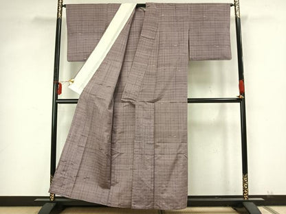 平和屋着物▽上質な紬 単衣 格子 正絹 逸品 AABA7485fy