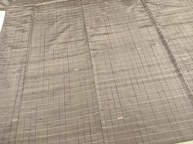 平和屋着物▽上質な紬 単衣 格子 正絹 逸品 AABA7485fy