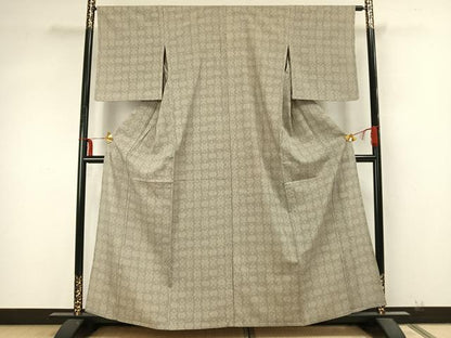 平和屋着物▽本塩沢 単衣 幾何学文様 正絹 逸品 AABA7486fy