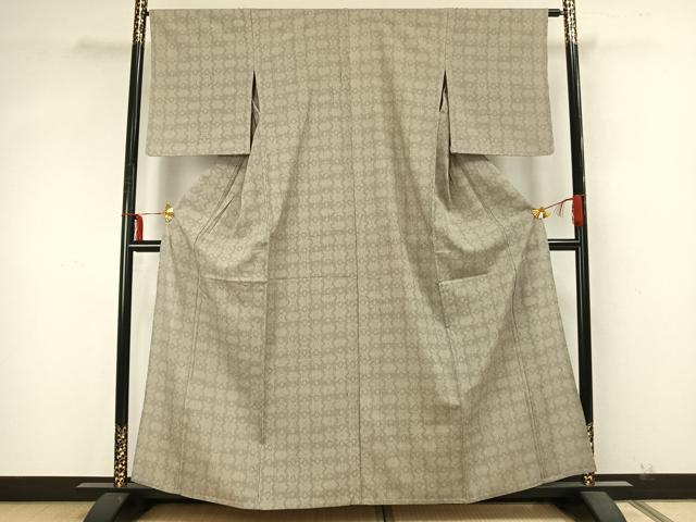 平和屋着物▽本塩沢 単衣 幾何学文様 正絹 逸品 AABA7486fy