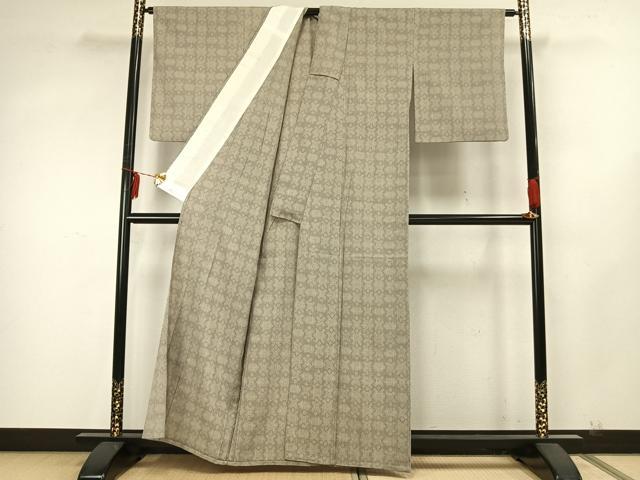 平和屋着物▽本塩沢 単衣 幾何学文様 正絹 逸品 AABA7486fy