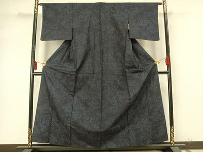 平和屋着物▽上質な紬 単衣 草花文 正絹 逸品 未使用 AABA7488fy
