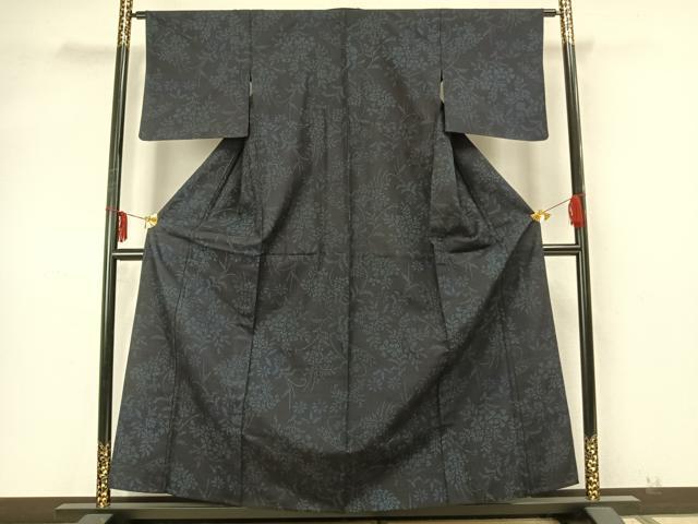 平和屋着物▽上質な紬 単衣 草花文 正絹 逸品 未使用 AABA7488fy