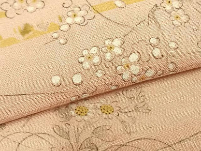 平和屋着物▽上質な紬　単衣　手描き　風景草花文　正絹　逸品　AABA7489fy
